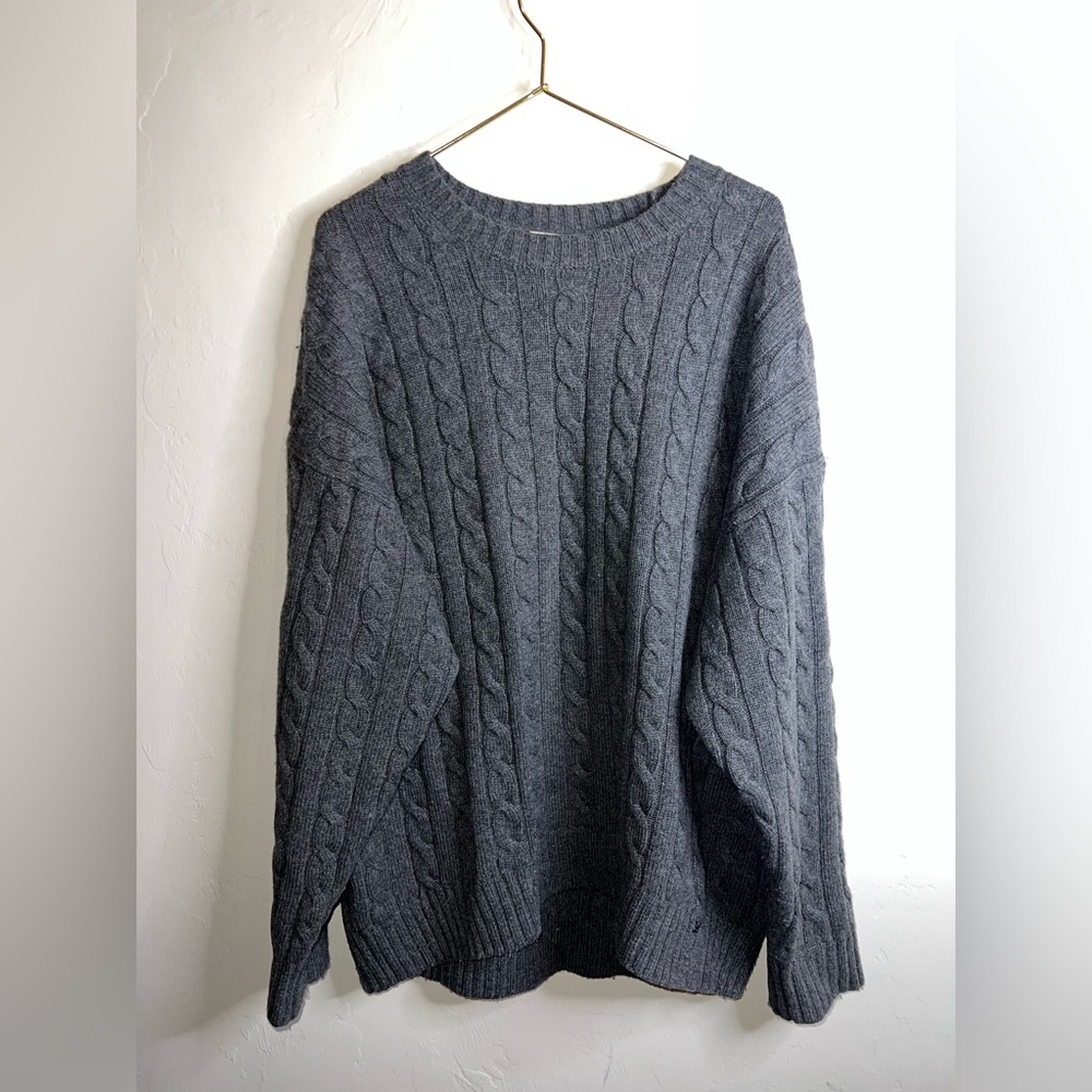 Sunday Best Dark‎ Charcoal Cable Knit Crewneck Sweater
